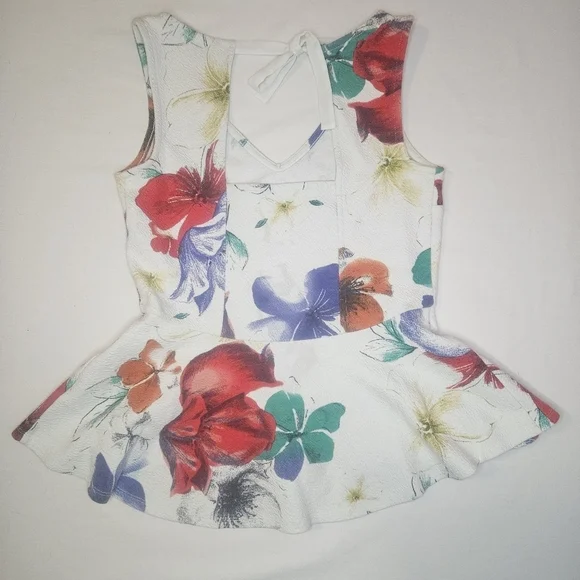 Anthropologie Flynn Peplum Tank White Floral Sz S EUC 16" PTP Retired - Picture 3 of 8
